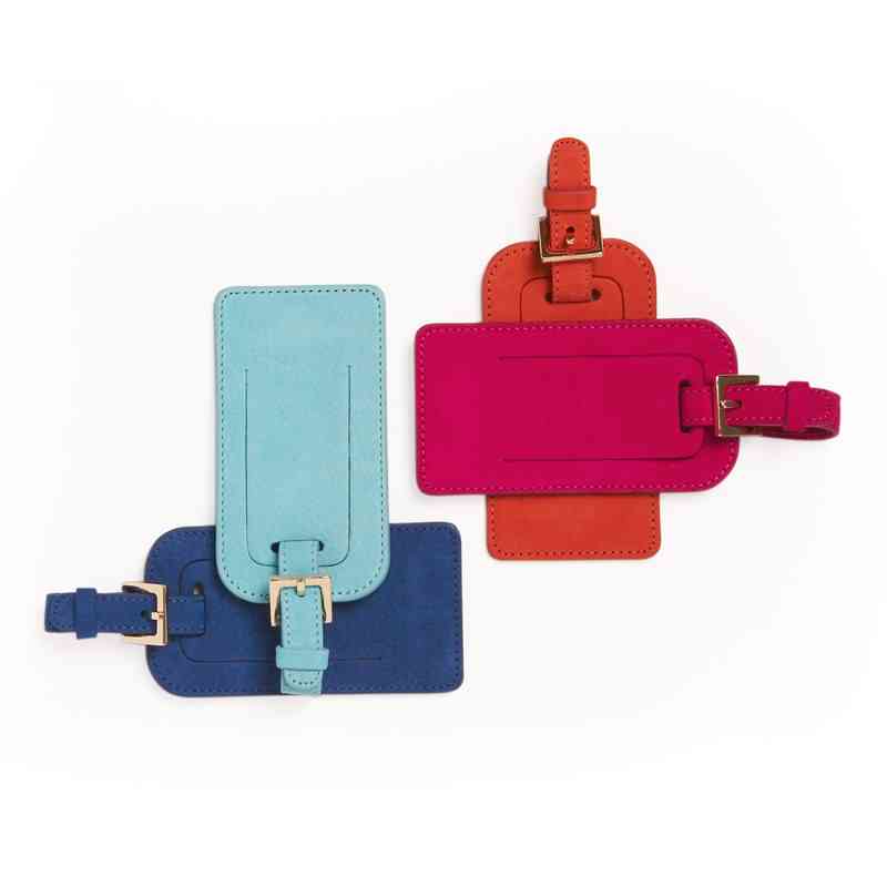 bright colored luggage tags