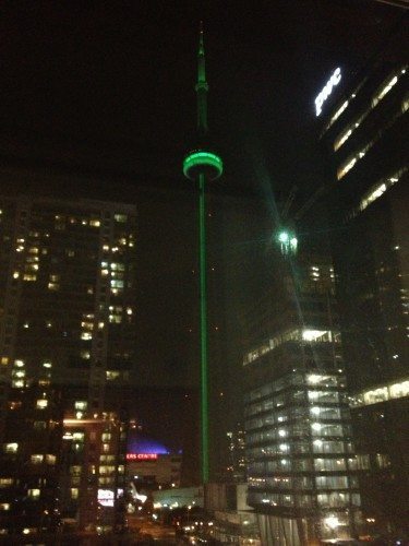 cn tower from hotel le german night